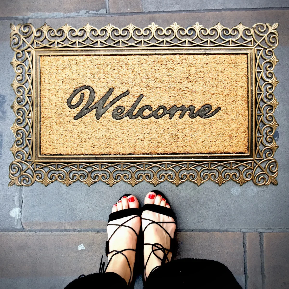 Elegant Golden Colour Moulded Rubber and Coir Welcome Entrance Doormat